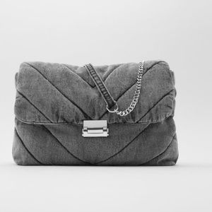 NWT ZARA Gray Blue Jean Shoulder Bag w/ Silver Chain